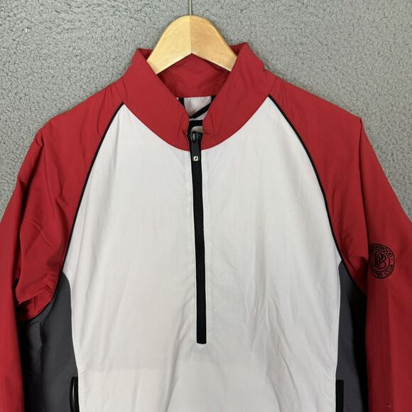 Footjoy Jacket Mens M White Red 1/4 Zip Pullover Golf Stretch‎ Windbreaker - Picture 2 of 8